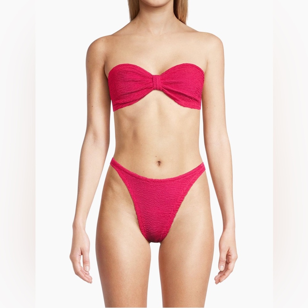 HUNZA G Jean Bandeau Bikini Set Metallic Raspberry One size NEW